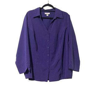Dressbarn size 2X royal purple princess seams  v neck long sleeve blouse FLAW